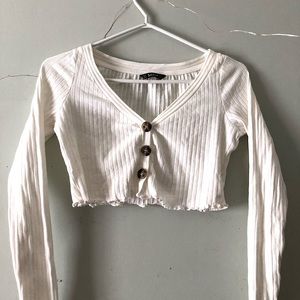 Shein button up cropped long sleeve